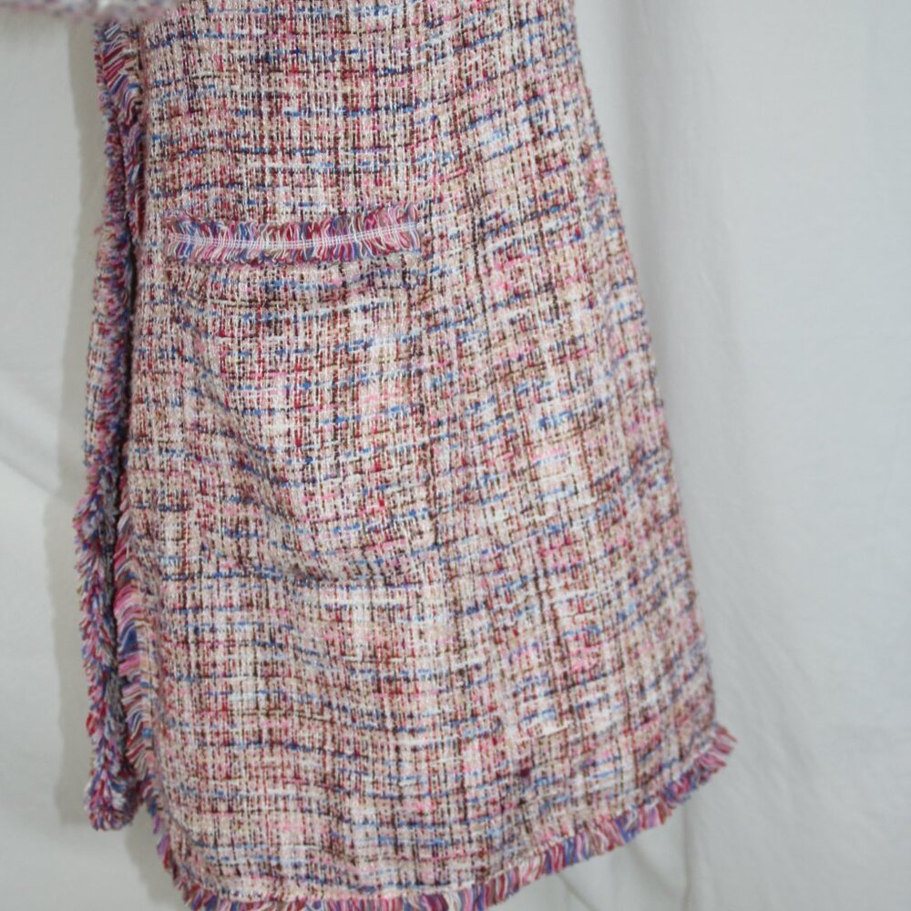 Laundry By Shelli Segal Fringe Pink Tweed Walker Coat Outerwear L Open Blazer - Picture 4 of 9